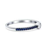 Petite Dainty Simple Wedding Ring Band Round Simulated Blue Sapphire Cubic Zirconia 925 Sterling Silver