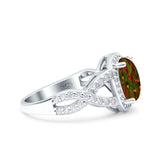 Infinity Twisted Shank Art Deco Halo Oval Wedding Engagement Ring Round Simulated Cubic Zirconia 925 Sterling Silver