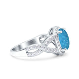 Infinity Twisted Shank Art Deco Halo Oval Wedding Engagement Ring Round Simulated Cubic Zirconia 925 Sterling Silver