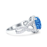Infinity Twisted Shank Art Deco Halo Oval Wedding Engagement Ring Round Simulated Cubic Zirconia 925 Sterling Silver