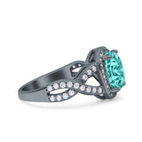 Infinity Twisted Shank Art Deco Halo Oval Wedding Engagement Ring Round Simulated Cubic Zirconia 925 Sterling Silver