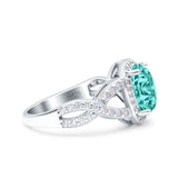 Infinity Twisted Shank Art Deco Halo Oval Wedding Engagement Ring Round Simulated Cubic Zirconia 925 Sterling Silver