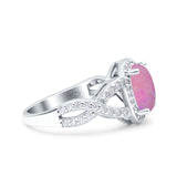 Infinity Twisted Shank Art Deco Halo Oval Wedding Engagement Ring Round Simulated Cubic Zirconia 925 Sterling Silver