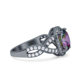 Infinity Twisted Shank Art Deco Halo Oval Wedding Engagement Ring Round Simulated Cubic Zirconia 925 Sterling Silver
