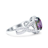 Infinity Twisted Shank Art Deco Halo Oval Wedding Engagement Ring Round Simulated Cubic Zirconia 925 Sterling Silver