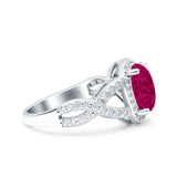 Infinity Twisted Shank Art Deco Halo Oval Wedding Engagement Ring Round Simulated Cubic Zirconia 925 Sterling Silver