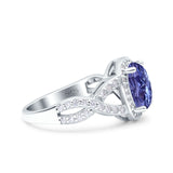 Infinity Twisted Shank Art Deco Halo Oval Wedding Engagement Ring Round Simulated Cubic Zirconia 925 Sterling Silver