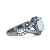 Infinity Twisted Shank Art Deco Halo Oval Wedding Engagement Ring Round Simulated Cubic Zirconia 925 Sterling Silver