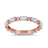 Full Eternity Wedding Engagement Bridal Ring Oval Lab Created Opal Round Simulated Cubic Zirconia 925 Sterling Silver