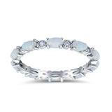 Full Eternity Wedding Engagement Bridal Ring Oval Lab Created Opal Round Simulated Cubic Zirconia 925 Sterling Silver