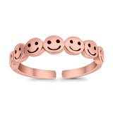 Smiley Face Toe Ring Adjustable Band 925 Sterling Silver (4mm)