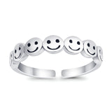 Smiley Face Toe Ring Adjustable Band 925 Sterling Silver (4mm)