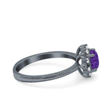 Halo Floral Style Art Deco Round Wedding Engagement Ring Simulated Cubic Zirconia 925 Sterling Silver