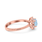 Halo Floral Style Art Deco Round Wedding Engagement Ring Simulated Cubic Zirconia 925 Sterling Silver