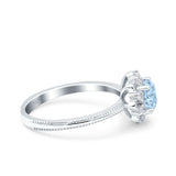 Halo Floral Style Art Deco Round Wedding Engagement Ring Simulated Cubic Zirconia 925 Sterling Silver