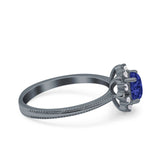 Halo Floral Style Art Deco Round Wedding Engagement Ring Simulated Cubic Zirconia 925 Sterling Silver