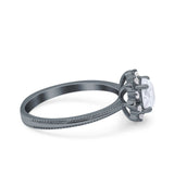 Halo Floral Style Art Deco Round Wedding Engagement Ring Simulated Cubic Zirconia 925 Sterling Silver