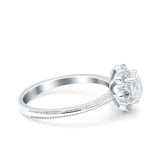 Halo Floral Style Art Deco Round Wedding Engagement Ring Simulated Cubic Zirconia 925 Sterling Silver