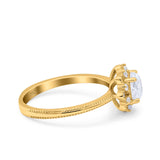 Halo Floral Style Art Deco Round Wedding Engagement Ring Simulated Cubic Zirconia 925 Sterling Silver