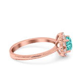 Halo Floral Style Art Deco Round Wedding Engagement Ring Simulated Cubic Zirconia 925 Sterling Silver