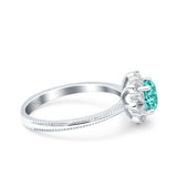 Halo Floral Style Art Deco Round Wedding Engagement Ring Simulated Cubic Zirconia 925 Sterling Silver