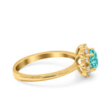 Halo Floral Style Art Deco Round Wedding Engagement Ring Simulated Cubic Zirconia 925 Sterling Silver