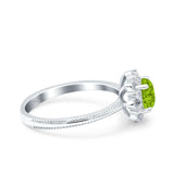 Halo Floral Style Art Deco Round Wedding Engagement Ring Simulated Cubic Zirconia 925 Sterling Silver