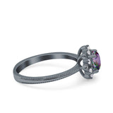 Halo Floral Style Art Deco Round Wedding Engagement Ring Simulated Cubic Zirconia 925 Sterling Silver