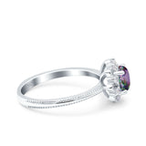 Halo Floral Style Art Deco Round Wedding Engagement Ring Simulated Cubic Zirconia 925 Sterling Silver