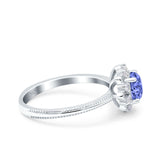 Halo Floral Style Art Deco Round Wedding Engagement Ring Simulated Cubic Zirconia 925 Sterling Silver