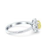 Halo Floral Style Art Deco Round Wedding Engagement Ring Simulated Cubic Zirconia 925 Sterling Silver