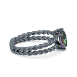 Double Rope Twisted Style Art Deco Marquise Wedding Engagement Ring Simulated Cubic Zirconia 925 Sterling Silver