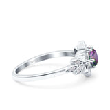 Halo Art Deco Cluster Floral Wedding Engagement Ring Round Simulated Cubic Zirconia 925 Sterling Silver