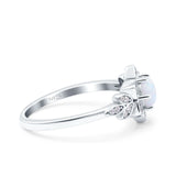 Halo Art Deco Cluster Floral Wedding Engagement Ring Round Simulated Cubic Zirconia 925 Sterling Silver