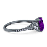 Art Deco Emerald Cut Wedding Bridal Ring Round Simulated Cubic Zirconia 925 Sterling Silver