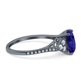 Art Deco Emerald Cut Wedding Bridal Ring Round Simulated Cubic Zirconia 925 Sterling Silver