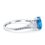 Art Deco Emerald Cut Wedding Bridal Ring Round Simulated Cubic Zirconia 925 Sterling Silver