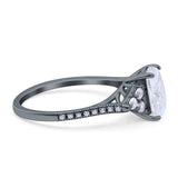 Art Deco Emerald Cut Wedding Bridal Ring Round Simulated Cubic Zirconia 925 Sterling Silver