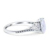 Art Deco Emerald Cut Wedding Bridal Ring Round Simulated Cubic Zirconia 925 Sterling Silver
