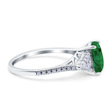 Art Deco Emerald Cut Wedding Bridal Ring Round Simulated Cubic Zirconia 925 Sterling Silver
