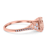 Art Deco Emerald Cut Wedding Bridal Ring Round Simulated Cubic Zirconia 925 Sterling Silver