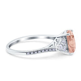 Art Deco Emerald Cut Wedding Bridal Ring Round Simulated Cubic Zirconia 925 Sterling Silver