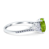 Art Deco Emerald Cut Wedding Bridal Ring Round Simulated Cubic Zirconia 925 Sterling Silver