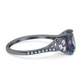 Art Deco Emerald Cut Wedding Bridal Ring Round Simulated Cubic Zirconia 925 Sterling Silver