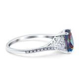 Art Deco Emerald Cut Wedding Bridal Ring Round Simulated Cubic Zirconia 925 Sterling Silver