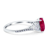 Art Deco Emerald Cut Wedding Bridal Ring Round Simulated Cubic Zirconia 925 Sterling Silver