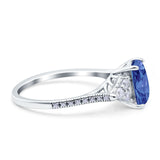 Art Deco Emerald Cut Wedding Bridal Ring Round Simulated Cubic Zirconia 925 Sterling Silver