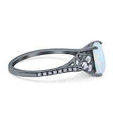 Art Deco Emerald Cut Wedding Bridal Ring Round Simulated Cubic Zirconia 925 Sterling Silver