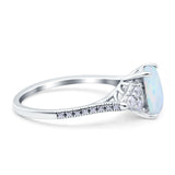Art Deco Emerald Cut Wedding Bridal Ring Round Simulated Cubic Zirconia 925 Sterling Silver