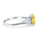 Art Deco Emerald Cut Wedding Bridal Ring Round Simulated Cubic Zirconia 925 Sterling Silver